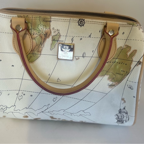 Map Print Cream and Tan Women's Bag - Picture 2 of 7